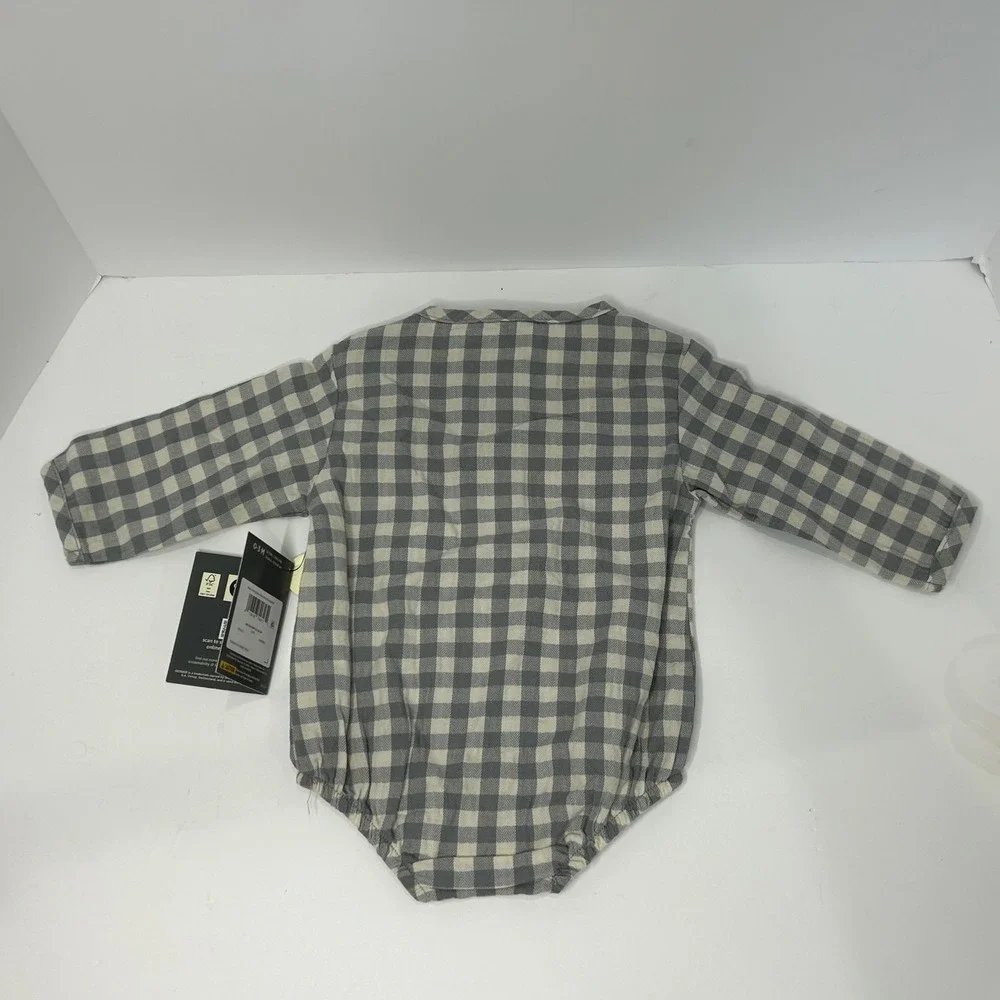 Modern Moments by‎ Gerber Baby Gingham Henley Bodysuit Gray White 3-6M New